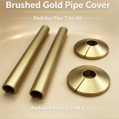 Brushed Gold Plastic Radiator Pipe Trim Kit, Split Pipe Sleeve & Wall Hole Concealer Ring, Metal Look Heating Pipe Decor Cover Set