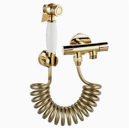 French Style Solid Brass Bidet Sprayer, High Pressure Toilet Spray Gun with 1 Inlet 2 Outlet Valve