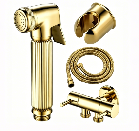 Gold Solid Brass Shattaf Bidet Sprayer Set, Pressurized Handheld Toilet Cleaning Kit