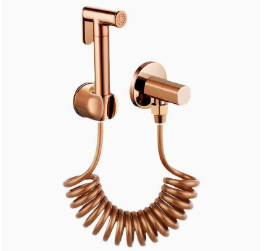 Rose Gold Brass Toilet Bidet Sprayer, High Pressure Spray Gun with 1 Inlet 1 Outlet Angle Valve