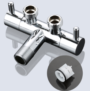 Solid Brass G1/2 Double Control Angle Valve, 1 Inlet 2 Outlet 3-Way Diverter for Bathroom