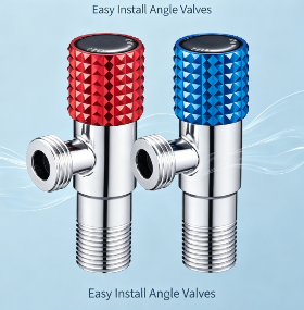 Solid Stainless Steel Angle Stop Valve Set, Red & Blue Hot Cold Marked 1/2 Inch Thread Leak-Proof Water Shut Off Valves for Bathroom, Toilet & Water Heater