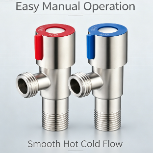 Solid Stainless Steel Hot & Cold Angle Stop Valve Pair, 1/2 Inch Thread Leak-Free Water Shut Off Valves for Bathroom Sink, Water Heater & Toilet Plumbing