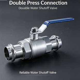 Stainless Steel Double Press Fit Ball Valve, Full Port Press Connection Shut Off Valve with Blue Handle for Press Fit Plumbing Pipe Systems
